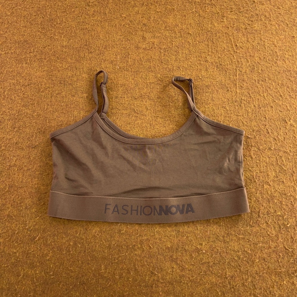 Fashion Nova Womens Small Brown Logo Elastic Scoop Neck Bralette New